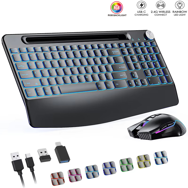 Gaming Keyboard Mouse Combo - Bilek Destekli 2.4G&Type-C Kablosuz Klavye Fare