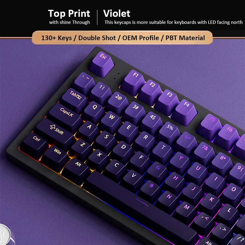 Gaming Keyboard Top - Özel Gradyan Mor OEM Profil Üstten