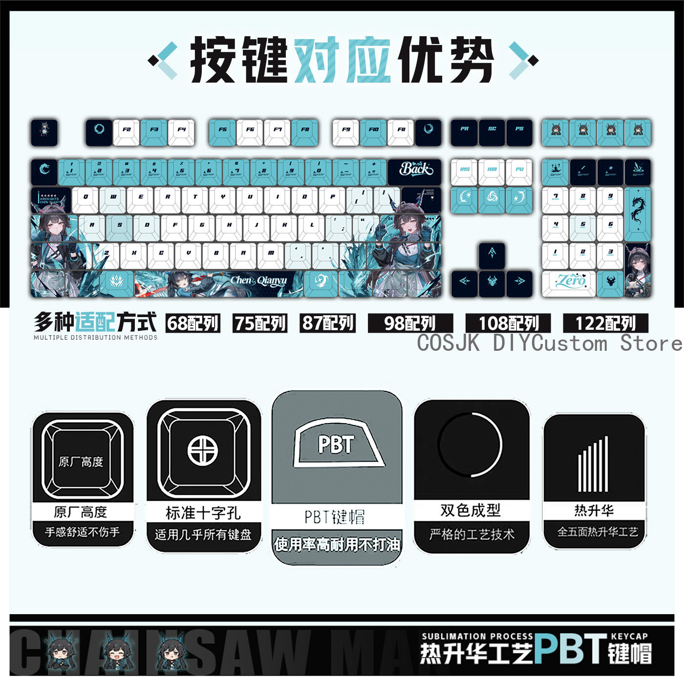 122 Tuşları Anime Chen Qianyu  - Gaming Keyboard Mechanical incelemesi ve fiyatı